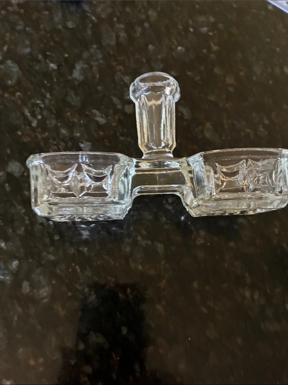 Clear Glass Double Salt Cellar with Central Pepper Shaker